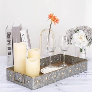 TABLECLOTHSFACTORY 19"x9.5" Galvanized Metal and Wooden Decorative Serving Tray with Handle for Wedding Banquet Party Decoration