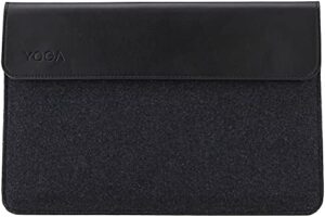 lenovo yoga laptop sleeve for 14-inch computer, leather and wool felt, magnetic closure, accessory pocket, gx40x02932, black
