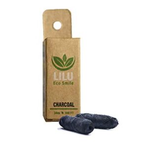 2 Refill Pack LILU Organic Vegan Bamboo Charcoal Dental Floss Refills | with Tea Tree and Peppermint Essential Oils | 2 X 100ft 33m Naturally Waxed | Eco-Friendly Zero Waste