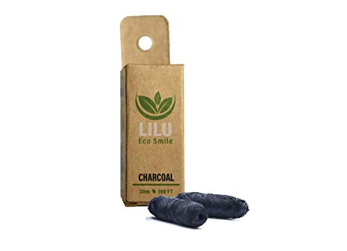 2 Refill Pack LILU Organic Vegan Bamboo Charcoal Dental Floss Refills | with Tea Tree and Peppermint Essential Oils | 2 X 100ft 33m Naturally Waxed | Eco-Friendly Zero Waste