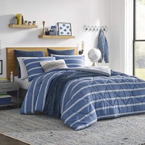 nautica | keller collection | ultra soft & cozy silky microfiber reversible box quilted comforter matching shams, 3-piece bedding set, queen, blue/grey