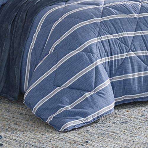 Nautica | Keller Collection | Ultra Soft & Cozy Silky Microfiber Reversible Box Quilted Comforter Matching Shams, 3-Piece Bedding Set, Queen, Blue/Grey