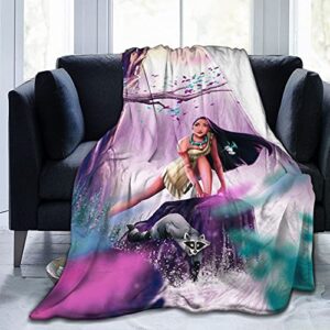 pocahontas flannel fleece microfiber throw blanket, lightweight cozy couch bed super soft and warm plush,60"x50"