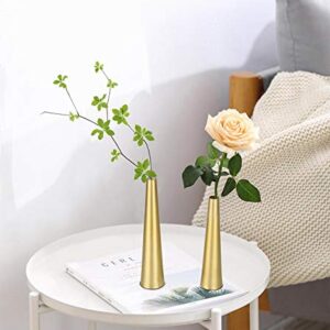 Vixdonos 10.5/8.5 inch Gold Metal Vase Small Flower Vase Set of 2 Taper Vase for Wedding Table Centerpiece Decorations, Home Decor (Gold)