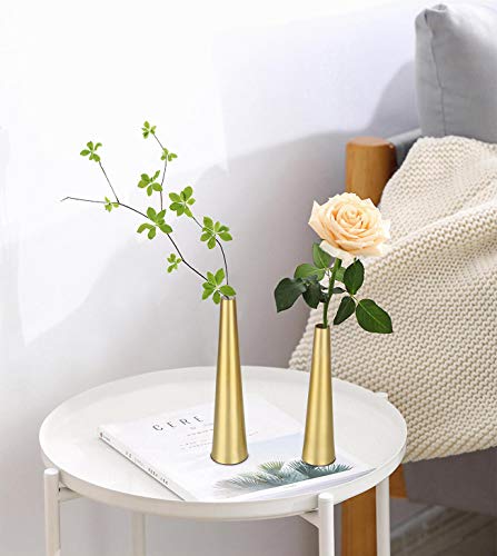 Vixdonos 10.5/8.5 inch Gold Metal Vase Small Flower Vase Set of 2 Taper Vase for Wedding Table Centerpiece Decorations, Home Decor (Gold)