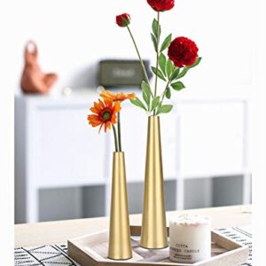 Vixdonos 10.5/8.5 inch Gold Metal Vase Small Flower Vase Set of 2 Taper Vase for Wedding Table Centerpiece Decorations, Home Decor (Gold)