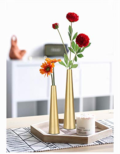 Vixdonos 10.5/8.5 inch Gold Metal Vase Small Flower Vase Set of 2 Taper Vase for Wedding Table Centerpiece Decorations, Home Decor (Gold)