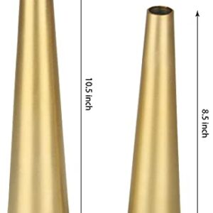 Vixdonos 10.5/8.5 inch Gold Metal Vase Small Flower Vase Set of 2 Taper Vase for Wedding Table Centerpiece Decorations, Home Decor (Gold)