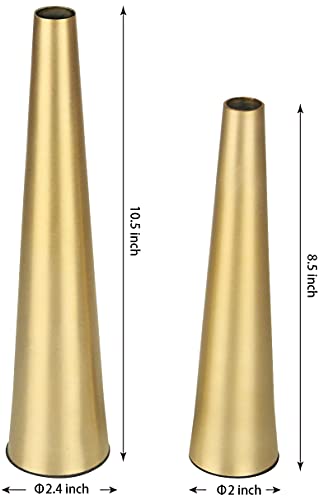 Vixdonos 10.5/8.5 inch Gold Metal Vase Small Flower Vase Set of 2 Taper Vase for Wedding Table Centerpiece Decorations, Home Decor (Gold)