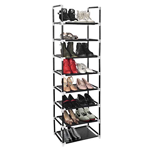 ERONE Shoe Rack Organizer 8 Tiers, Narrow Shoe Storage Durable Shoe Shelf 16-20 Pairs Slim shoe rack Metal Shoe Tower Cabinet Space Saving Closet shelves