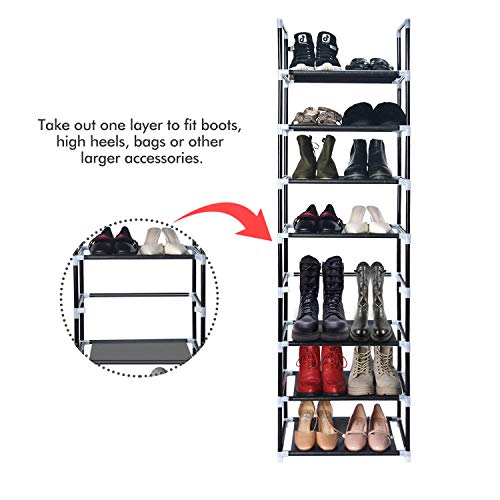 ERONE Shoe Rack Organizer 8 Tiers, Narrow Shoe Storage Durable Shoe Shelf 16-20 Pairs Slim shoe rack Metal Shoe Tower Cabinet Space Saving Closet shelves