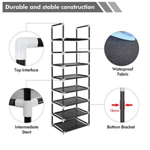 ERONE Shoe Rack Organizer 8 Tiers, Narrow Shoe Storage Durable Shoe Shelf 16-20 Pairs Slim shoe rack Metal Shoe Tower Cabinet Space Saving Closet shelves