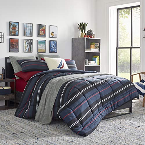 Nautica | Talmage Collection | Ultra Soft & Cozy Silky Microfiber Lightweight Reversible Comforter with Matching Sham(s), Queen, Navy