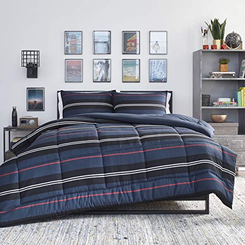 Nautica | Talmage Collection | Ultra Soft & Cozy Silky Microfiber Lightweight Reversible Comforter with Matching Sham(s), Queen, Navy