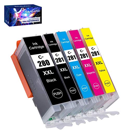 BAALAND Compatible Ink cartridges Replacement for Canon PGI-280XXL CLI-281XXL PGI280 XXL CLI281XXL Used in Canon PIXMA TS9120 TR7520 TR8520 TS6120 TS6220 TS8120 TS8220 TS9520 TS9521C (5 Pack)