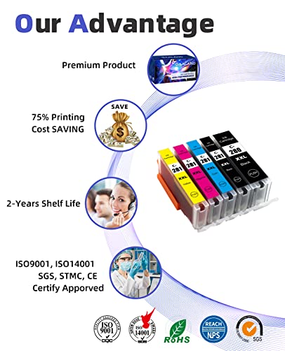 BAALAND Compatible Ink cartridges Replacement for Canon PGI-280XXL CLI-281XXL PGI280 XXL CLI281XXL Used in Canon PIXMA TS9120 TR7520 TR8520 TS6120 TS6220 TS8120 TS8220 TS9520 TS9521C (5 Pack)