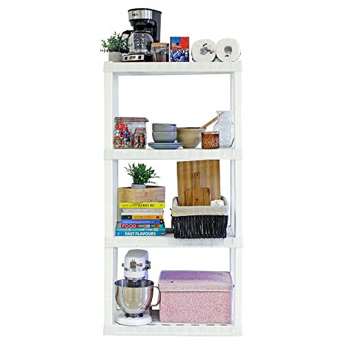 Oskar 4-Tier Storage Shelf, Heavy Duty Shelving Unit, 400 lbs(14 x 30 x 57 inches), Multipurpose Organizer for Garage, Laundry Room, Utility Shed, Workshop, Made in North America, White