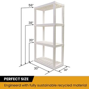 Oskar 4-Tier Storage Shelf, Heavy Duty Shelving Unit, 400 lbs(14 x 30 x 57 inches), Multipurpose Organizer for Garage, Laundry Room, Utility Shed, Workshop, Made in North America, White