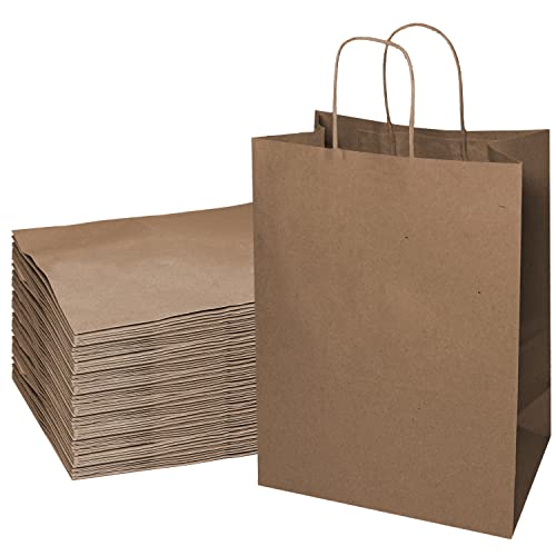 EcoQuality 18x7x19 inches - 50pcs - X-Large Brown Kraft Paper Bags with Handles, Shopping, Gift Bags, Party, Merchandise, Lunch Bags, Grocery Bags