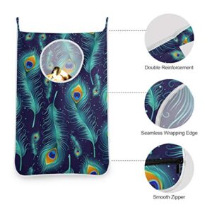 Hanging Laundry Bag Peacock Feather Door Hanging Laundry Hamper with Stainless Steel Hooks Wall Laundry Nook 1 PC