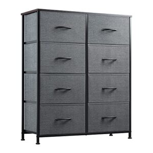 wlive dresser with 8 drawers, fabric dresser for bedroom, hallway, nursery, entryway, closets, sturdy metal frame, wood tabletop, easy pull handle, charcoal gray
