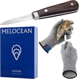 oyster shucking knife and gloves set - premium oyster knife and oyster shucking glove kit - professional oyster shucker clam knife oyster opener tool in lovely box - bonus ebook and brochure included