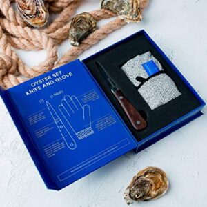 Oyster Shucking Knife and Gloves Set - Premium Oyster Knife and Oyster Shucking Glove Kit - Professional Oyster Shucker Clam Knife Oyster Opener Tool in Lovely Box - Bonus Ebook and Brochure Included