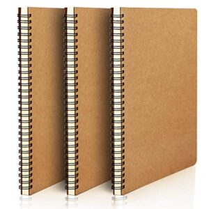 eusoar spiral notebook, b5 3 pack 7.3"x10.2" 120 pages hardcover kraft lined college ruled travel writing notebooks journal, memo notepad sketchbook, students office business subject diary journal