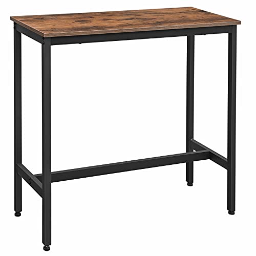 VASAGLE Bar Table, Narrow Long Bar Table, Kitchen Dining Table, High Pub Table, Sturdy Metal Frame, Industrial Design, Rustic Brown and Black ULBT10X