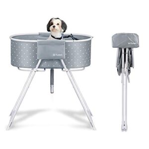 furesh insider dog bath tub and wash station for bathing shower and grooming, elevated foldable and portable, indoor and outdoor, for small and medium size dogs, cats and other pet (gray)