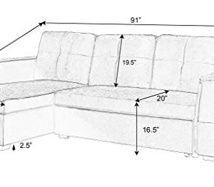 Legend Furniture Velvet Chaise Storage Reversible Sofa Bed Sleeper Sectional, 91", Grey