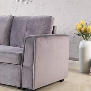 Legend Furniture Velvet Chaise Storage Reversible Sofa Bed Sleeper Sectional, 91", Grey