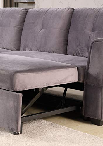 Legend Furniture Velvet Chaise Storage Reversible Sofa Bed Sleeper Sectional, 91", Grey