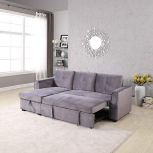 Legend Furniture Velvet Chaise Storage Reversible Sofa Bed Sleeper Sectional, 91", Grey