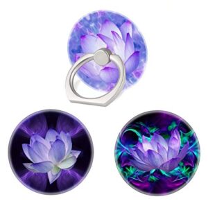 (3 pack) mobile phone ring holder finger grip,purple lotus flower cell phone stand collapsible kickstand compatible with all smartphone