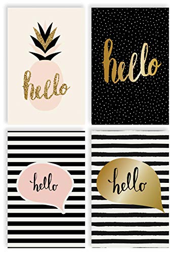 Hello Greeting Cards, All Occasion Cards, 100-Pack, 4 x 6 inch, 4 Elegant Cover Designs, Blank Inside, by Better Office Products, Thinking of You Cards, Hello Note Cards, with Envelopes, 100 Pack