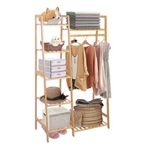 ufine bamboo garment rack 7-tier storage shelves clothes hanging rack, heavy duty clothing rack minimalism wardrobe closet organizer for indoor