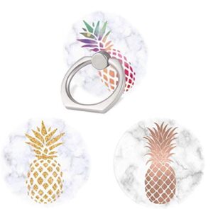 (3 pack) mobile phone ring holder finger grip,white marble rose gold pineapple cell phone stand collapsible kickstand compatible with all smartphone