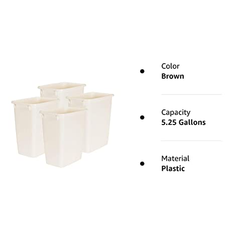 Rubbermaid 21 Quart Traditional Kitchen, Bathroom, and Office Rectangular Plastic Open Wastebasket Trash Can, Bisque (4 Pack)