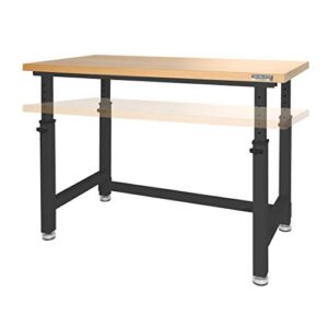 seville classics ultrahd heavy duty height adjustable workbench table w/ solid wood top, 1000 lbs. weight capacity workstation for garage, warehouse, workshop, satin graphite, 48" w x 24" d desktop