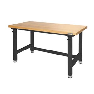 Seville Classics UltraHD Heavy Duty Height Adjustable Workbench Table w/ Solid Wood Top, 1000 lbs. Weight Capacity Workstation for Garage, Warehouse, Workshop, Satin Graphite, 48" W x 24" D Desktop