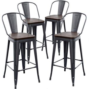 aklaus metal bar stools set of 4,30 inch barstools bar height bar stools with backs farmhouse bar stools with larger seat high back kitchen dining chairs modern bar chairs matte black stools