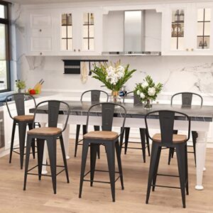 Aklaus Metal Bar Stools Set of 4,30 inch Barstools Bar Height Bar Stools with Backs Farmhouse Bar Stools with Larger Seat High Back Kitchen Dining Chairs Modern Bar Chairs Matte Black Stools