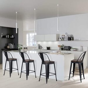 Aklaus Metal Bar Stools Set of 4,30 inch Barstools Bar Height Bar Stools with Backs Farmhouse Bar Stools with Larger Seat High Back Kitchen Dining Chairs Modern Bar Chairs Matte Black Stools