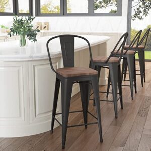 Aklaus Metal Bar Stools Set of 4,30 inch Barstools Bar Height Bar Stools with Backs Farmhouse Bar Stools with Larger Seat High Back Kitchen Dining Chairs Modern Bar Chairs Matte Black Stools