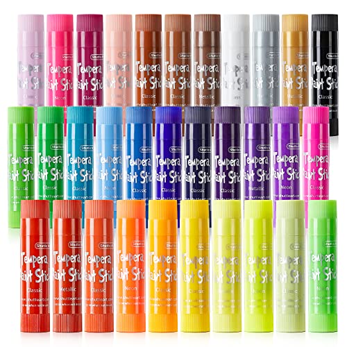 Tempera Paint Sticks, 32 Colors Solid Tempera Paint for Kids, Super Quick Drying, Works Great on Paper Wood Glass Ceramic Canvas