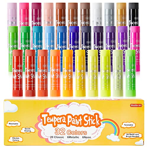 Tempera Paint Sticks, 32 Colors Solid Tempera Paint for Kids, Super Quick Drying, Works Great on Paper Wood Glass Ceramic Canvas