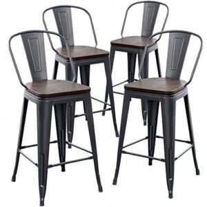 aklaus metal bar stools set of 4,26 inch barstools counter height bar stools with backs farmhouse bar stools with larger seat high back kitchen dining chairs modern bar chairs matte black stool