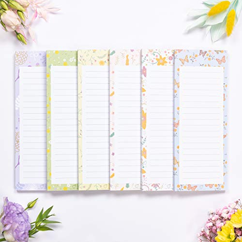 Peach Tree Shade Magnetic Notepads, 6-Pack 60 Sheets Per Pad 3.5” x 9”, Flower Patterns, for Fridge, Kitchen, Shopping, Grocery, To-Do List, Memo, Reminder, Book, Party, Stationery, (Floralnotes)