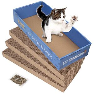 primepets cat scratcher cardboard for indoor cats, 3 in 1, cat scratch pad with box, cat scratching board, reversible corrugated, furniture protector, catnip included